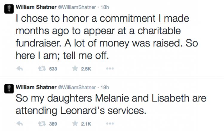 William Shatner's Leonard Nimoy tweets